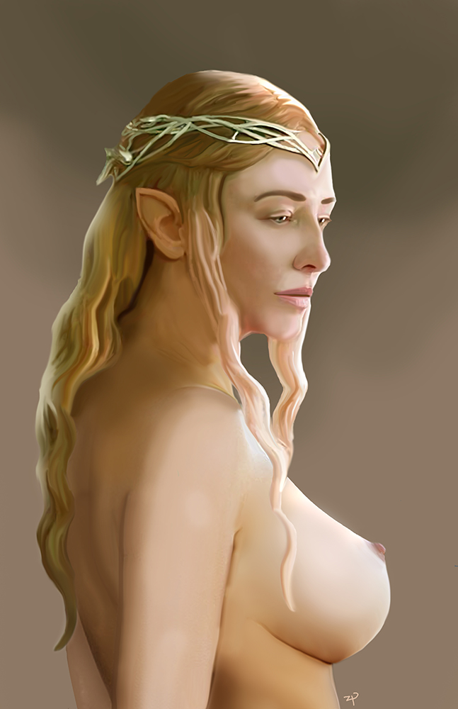 breast elf female female_elf female_only galadriel long_blonde_hair long_ha...