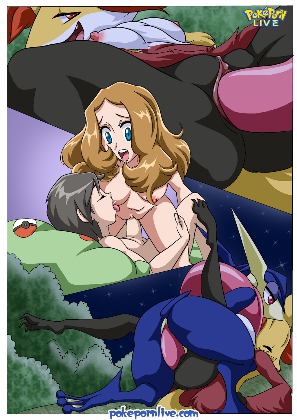 blush breasts calem calem(pokemon) comic delphox greninja nude pokemon poke...