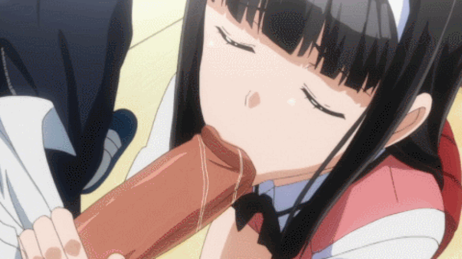 anime byakudan_midori cum cum_in_mouth cumdrip deepthroat fellatio gif hand...
