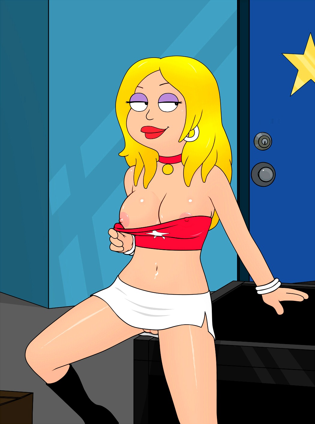 american_dad boots breasts francine_smith nipples pussy skirt.