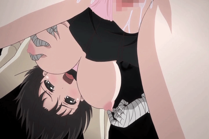 1girl animated animated_gif areolae black_hair bouncing_breasts breast_grab...