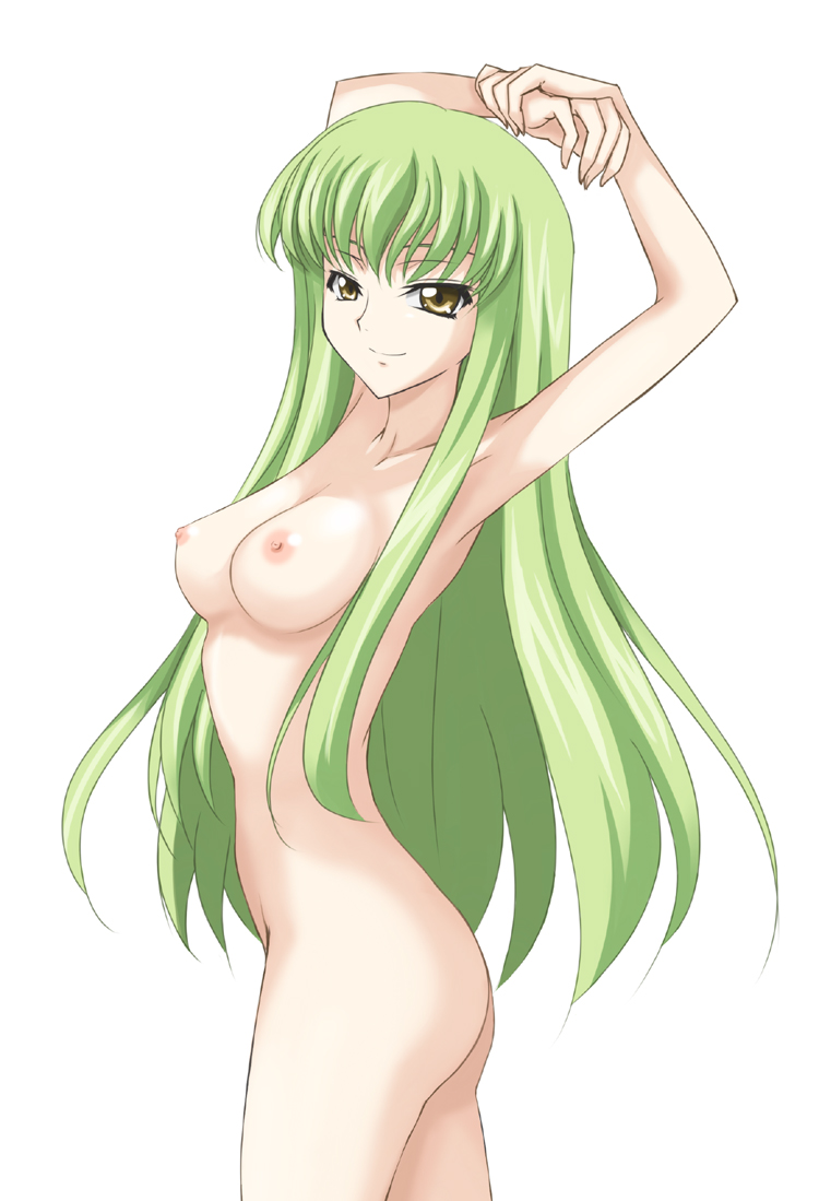 1girl armpits arms_up breasts c.c. cc code_geass green_hair long_hair nippl...