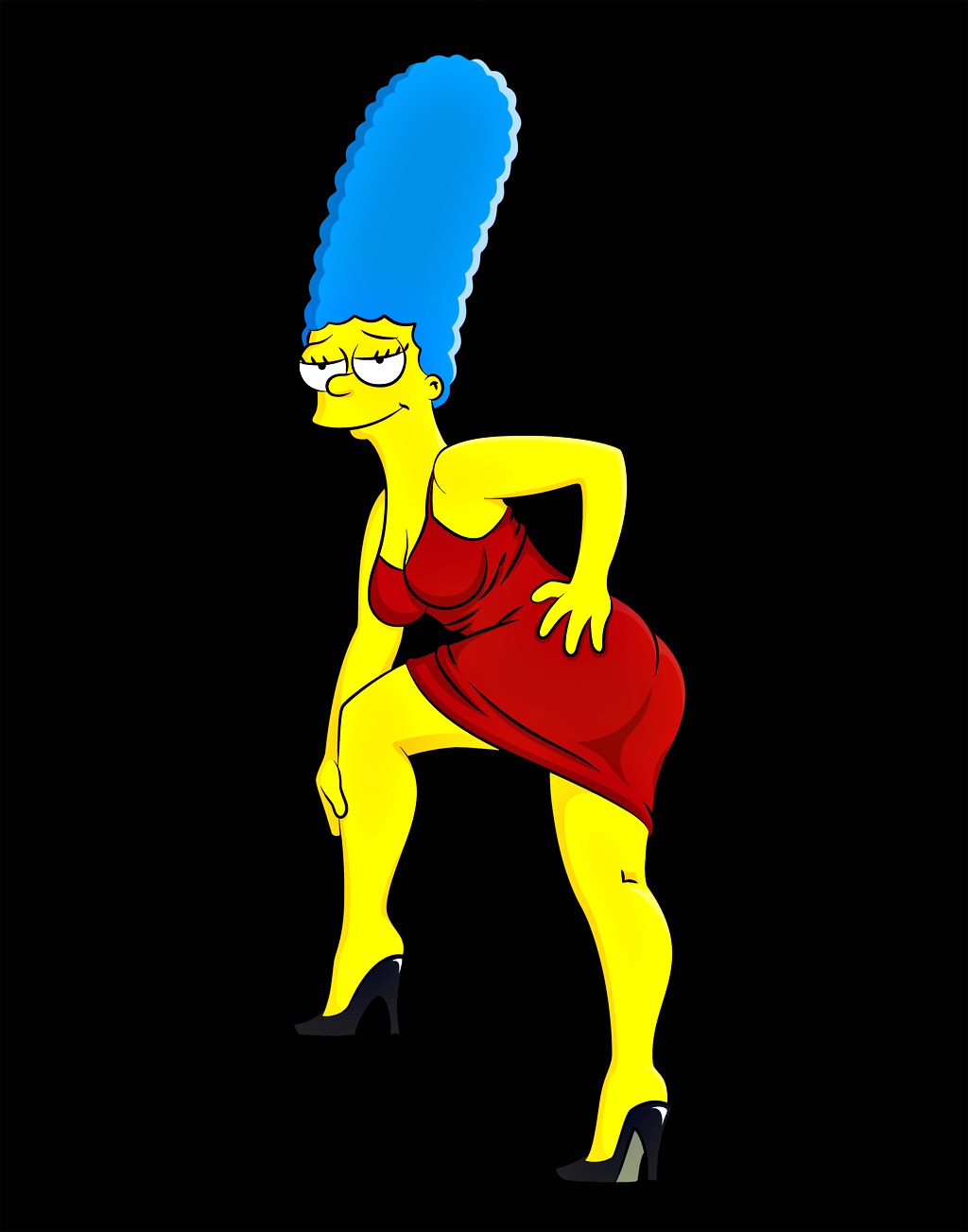 ass breasts dress high_heels marge_simpson the_simpsons yellow_skin.