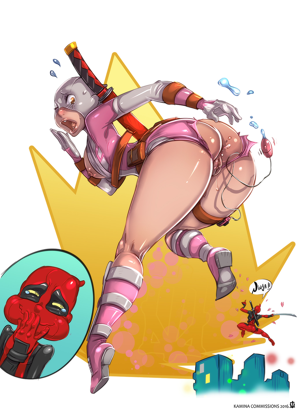 ass bent_over breasts breasts_out deadpool gwen_poole gwenpool marvel mask ...