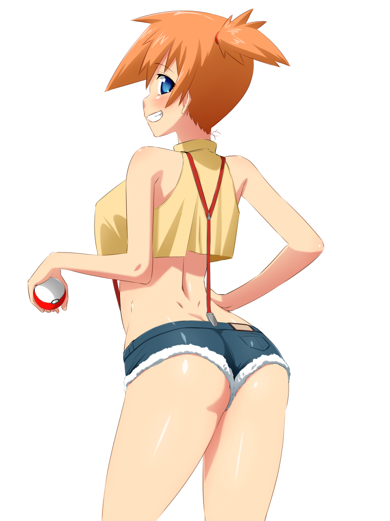 ass cute happy holding_poke_ball kasumi(pokemon) looking_at_viewer looking_...
