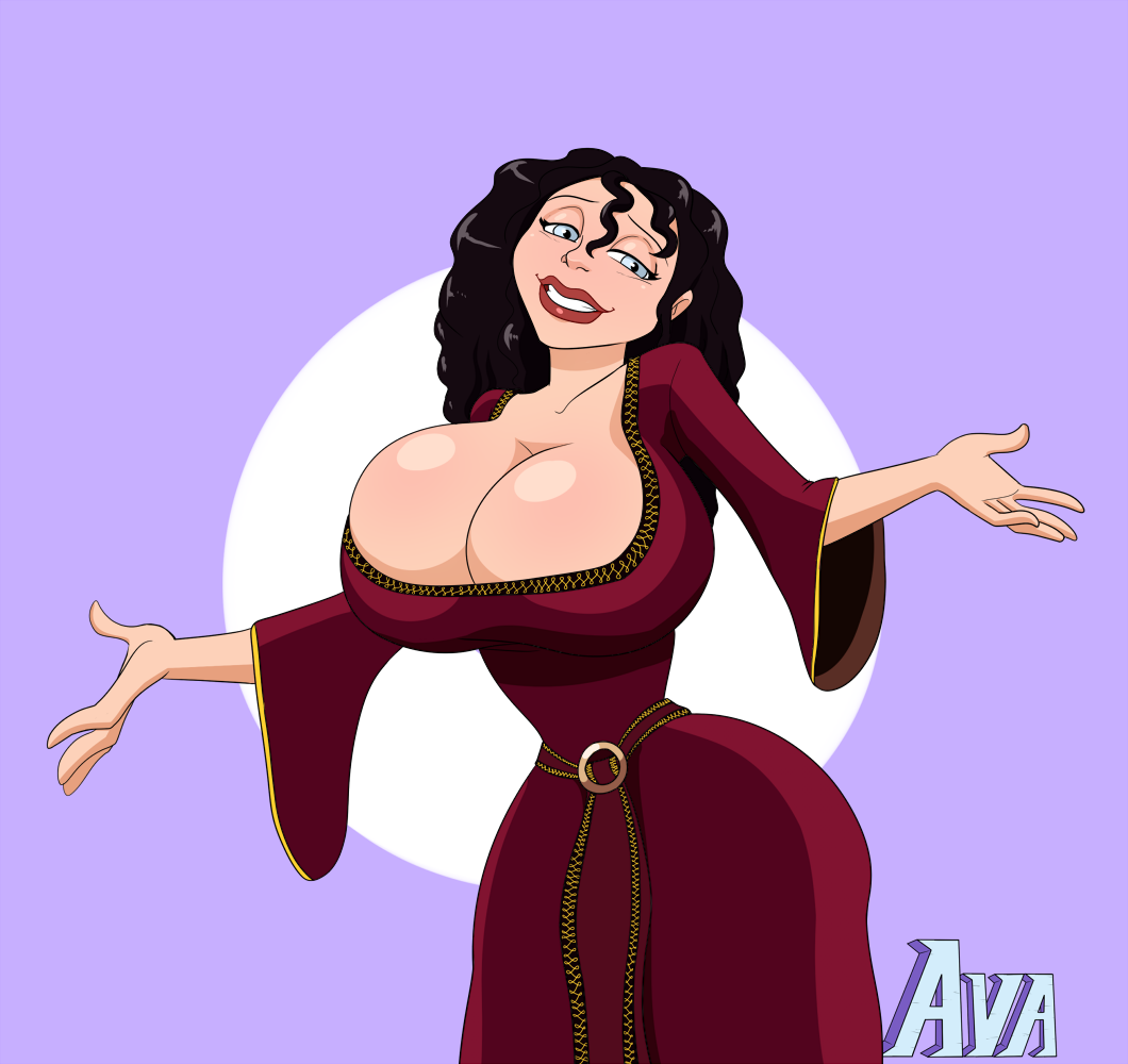 big_breasts breasts cleavage disney female mother_gothel smile solo tangled...