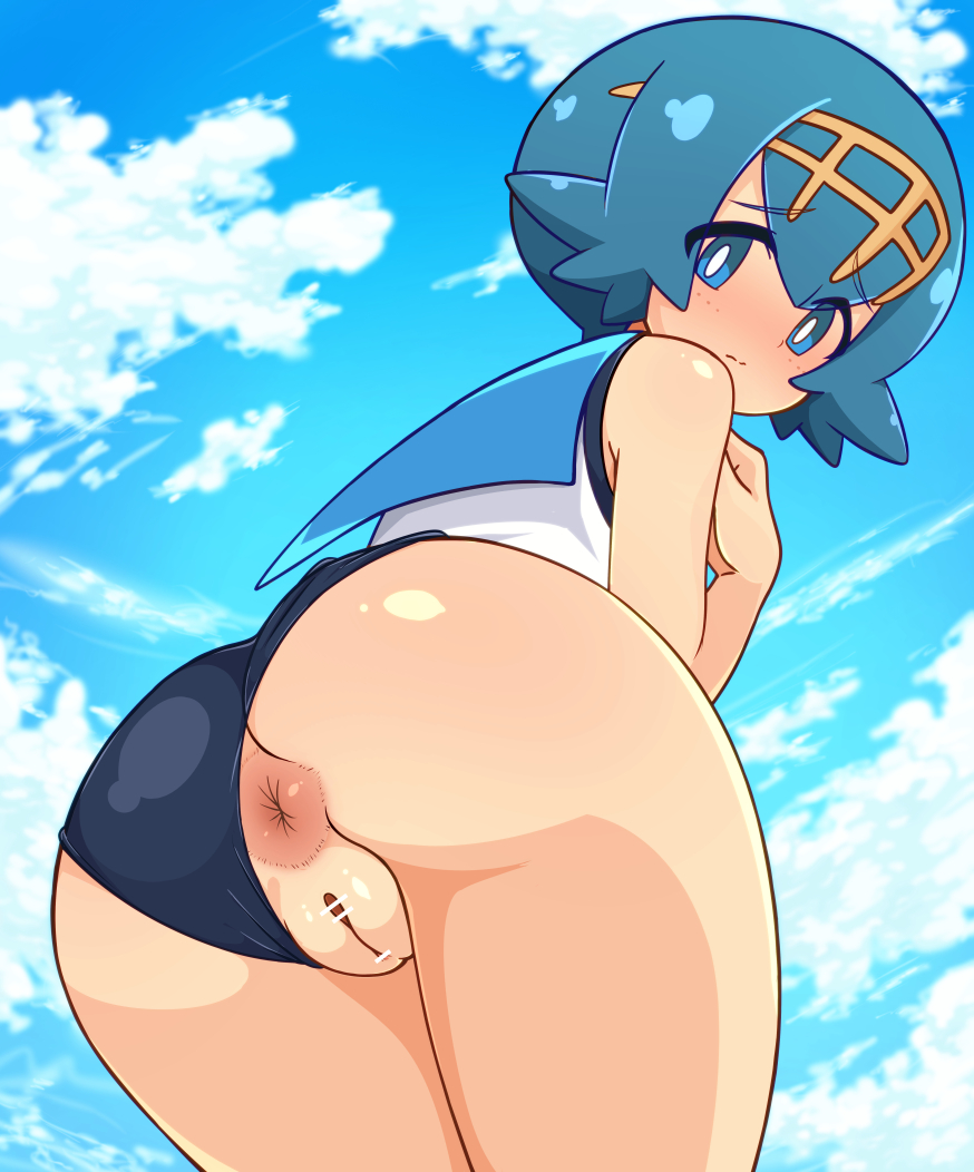 Xbooru - anilingus anus ass blue swimsuit freckles kevin.g.t