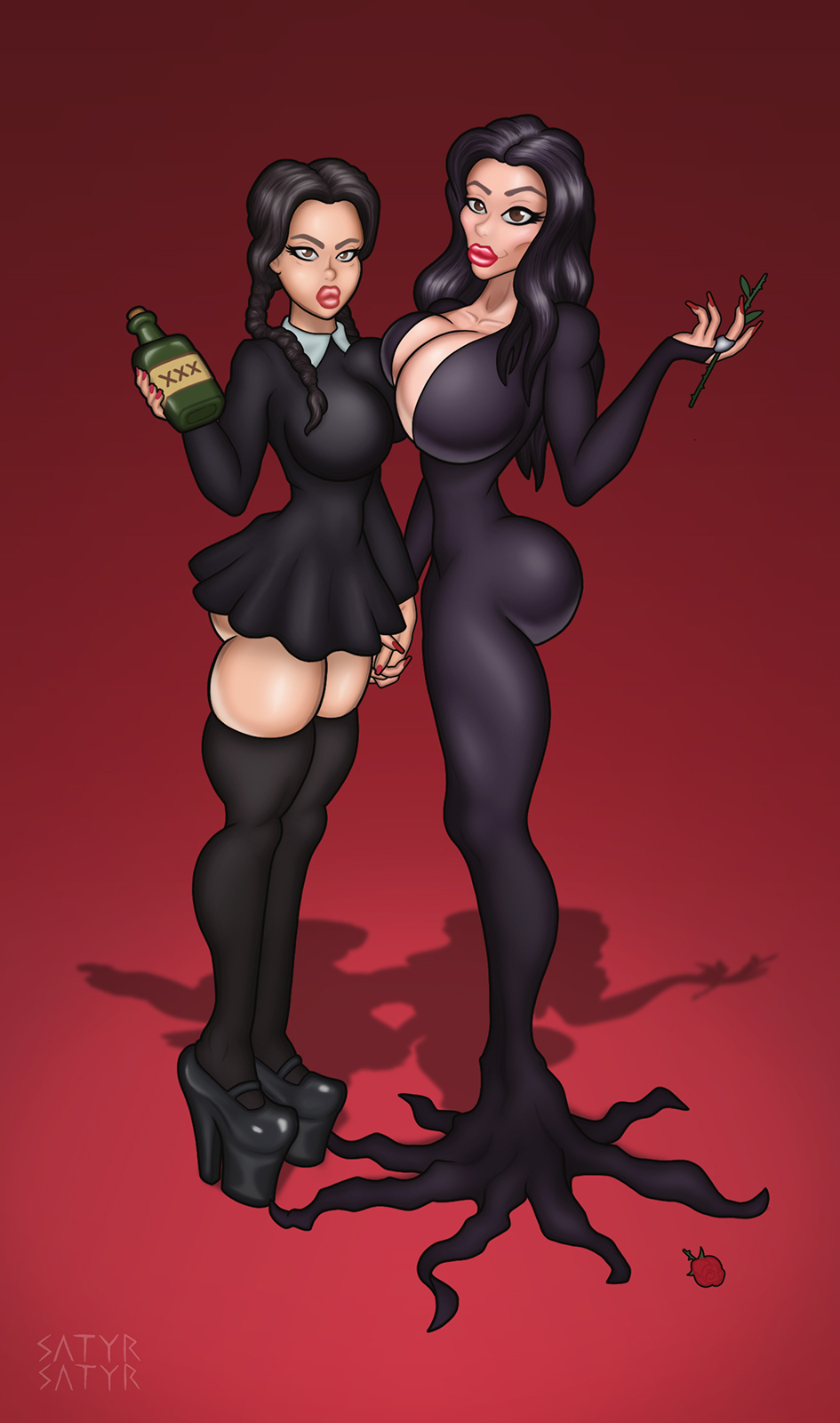 female female_only milf morticia_addams mother_and_daughter satyrsatyr the_addams...