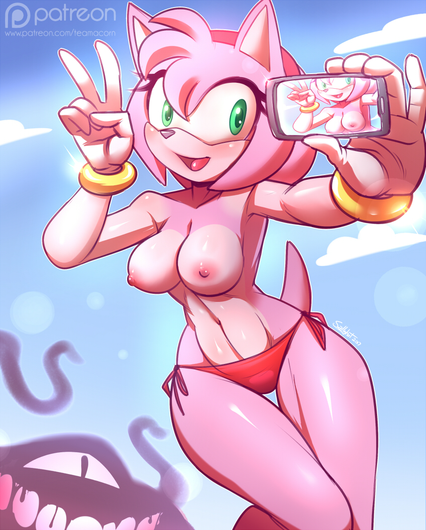 1girl 2017 amy_rose anthro anthrofied areola being_watched bikini black_nos...