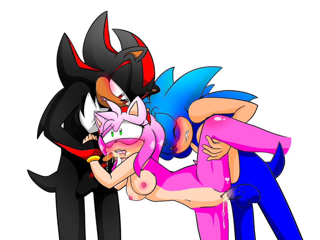 1girl 2boys amy_rose areola blush bracelet breasts chest_tuft clenched_teet...