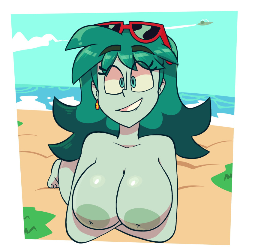1girl beach big_breasts breasts nipples nude planetina rick_and_morty sungl...