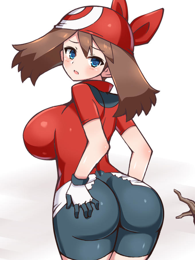 (rulurullu) hand_on_ass haruka(pokemon) looking_at_viewer looking_back may pokemon...