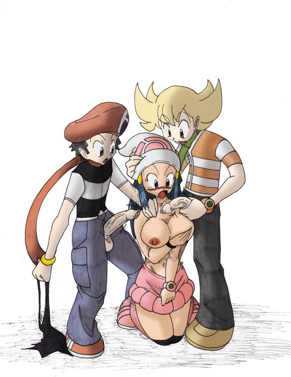 (pokemon) oral pokemon pokemon(game) pokemon_dppt threesome topless trainer...