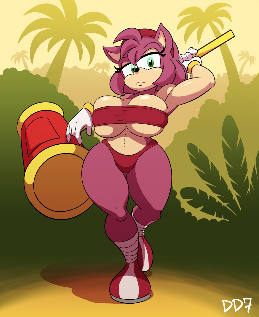 1girl 2018 amy_rose anthro big_breasts blush breasts clothing daredemon7000...