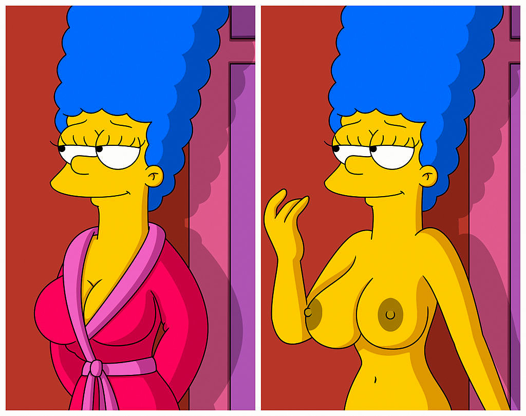 big_breasts marge_simpson nipples robe smile the_simpsons topless.