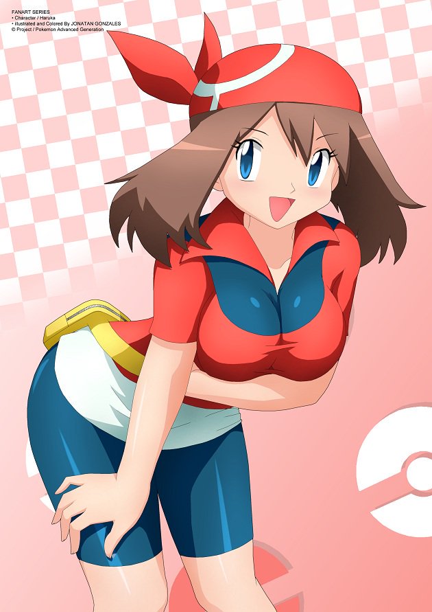 alluring big_breasts brown_hair haruka(pokemon) huge_breasts may may(pokemo...