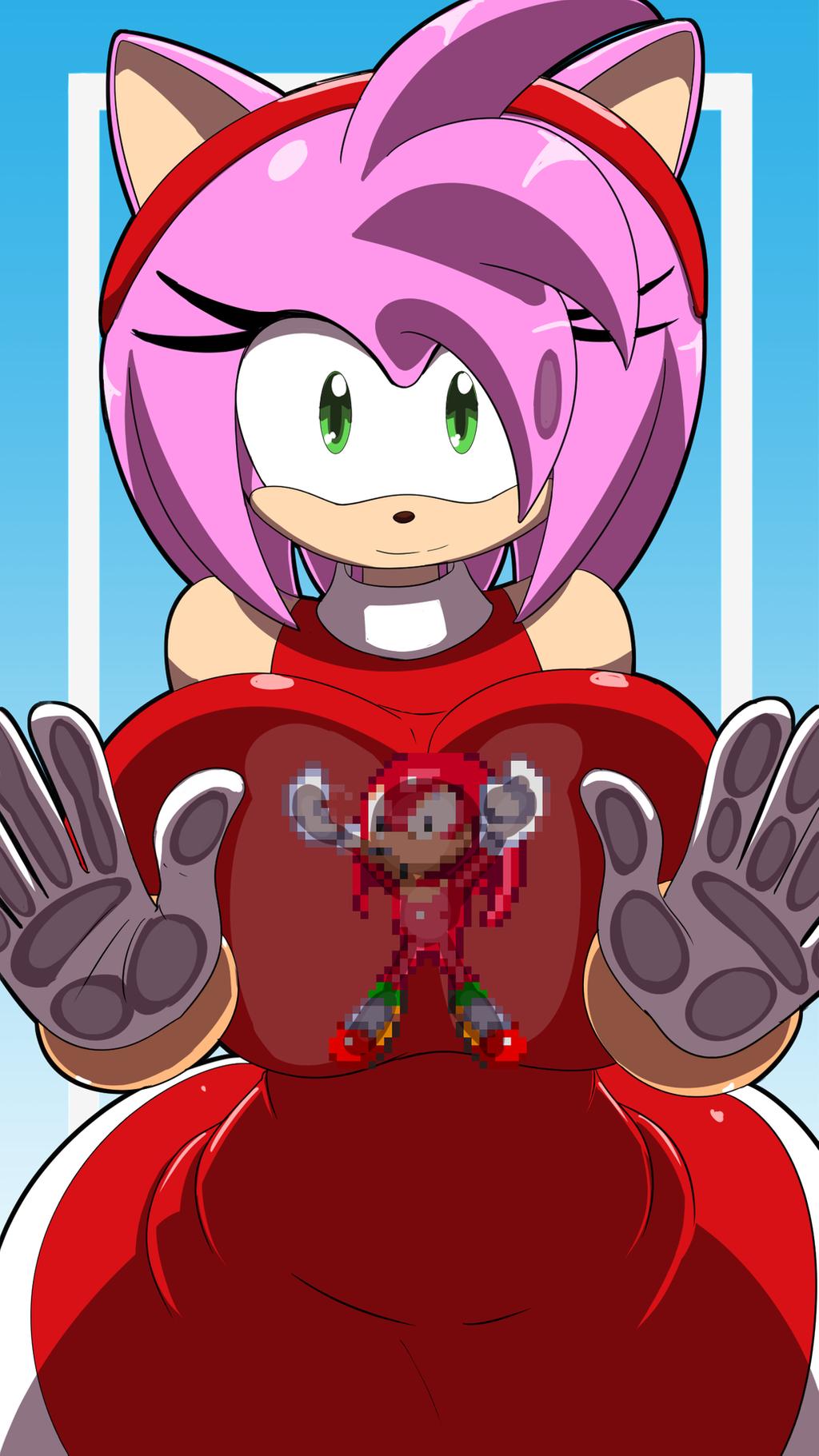 16_bit 1boy 1girl against_glass amy_rose anthro big_ass big_breasts funny g...