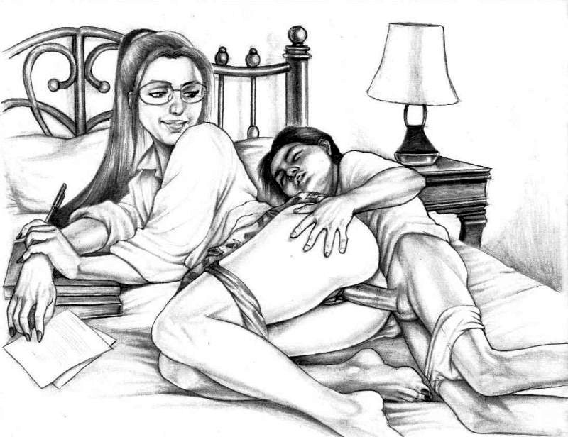 age_difference bed from_behind glasses incest love milf monochrome mother&a...