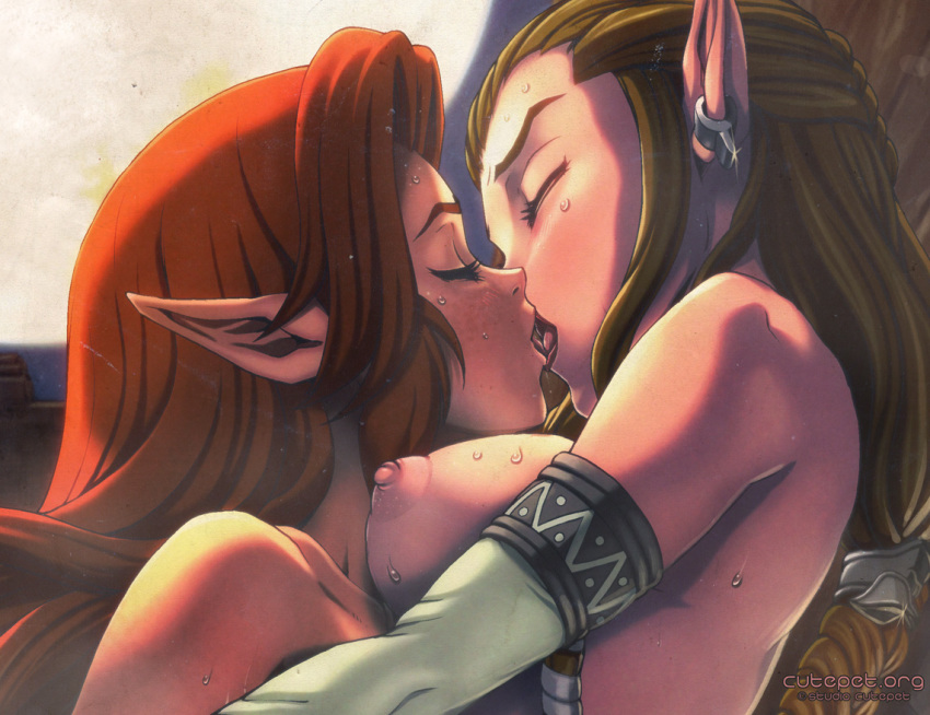kissing malon princess_zelda the_legend_of_zelda yuri.