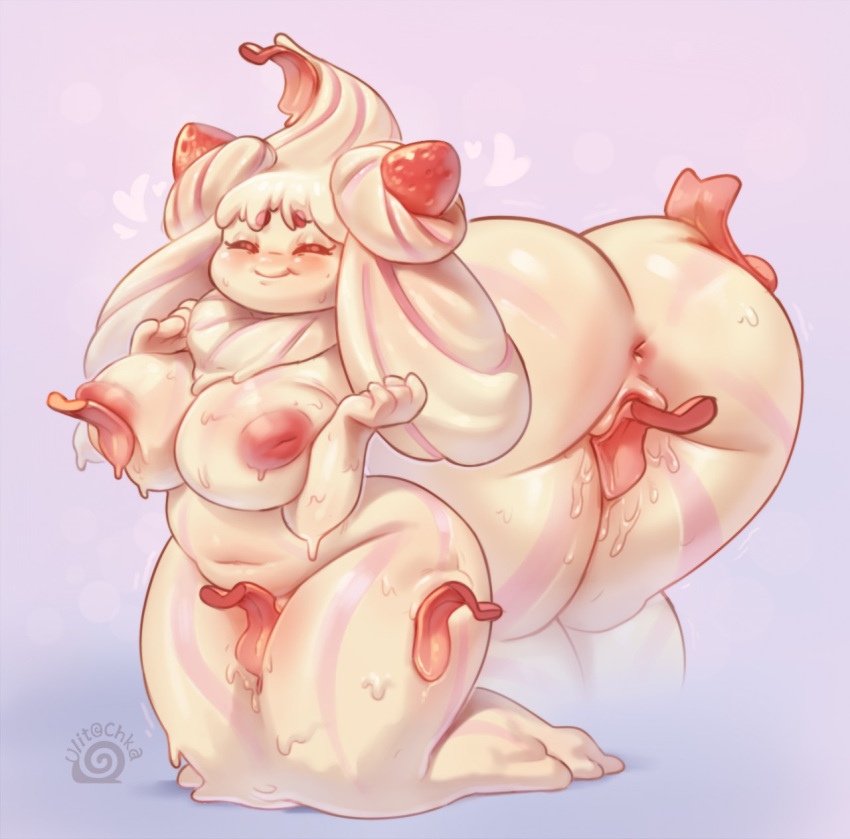 1girl alcremie ambiguous_gender anus big_breasts blush bodily_fluids breast...