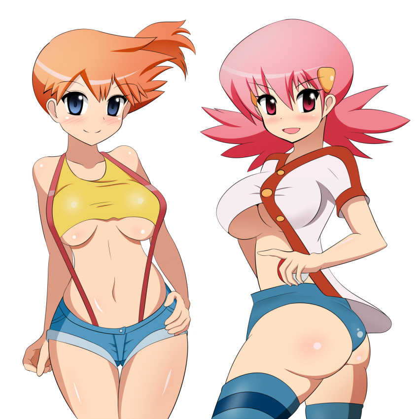 2girls akane(pokemon) ass big_breasts breasts gym_leader hair halubato haru...