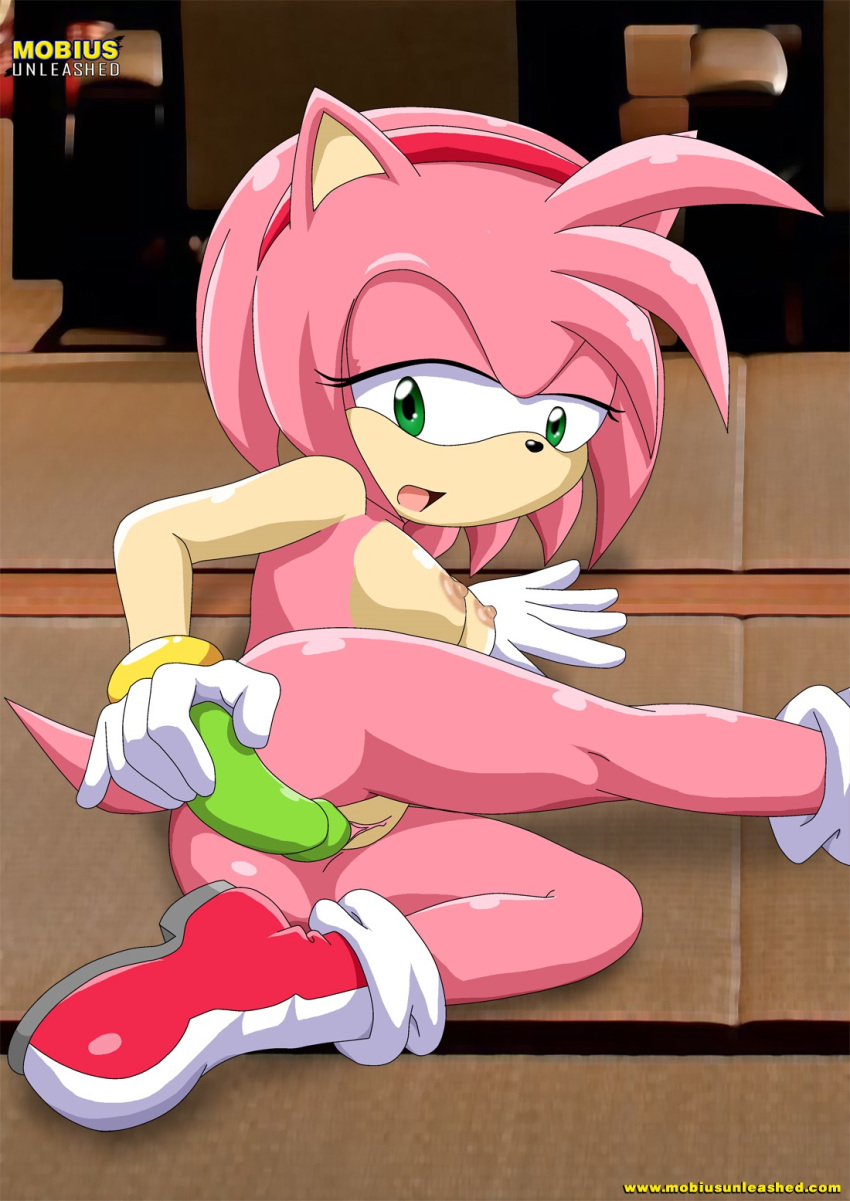 1girl amy_rose ass bbmbbf breasts dildo green_eyes masturbation mobius_unle...