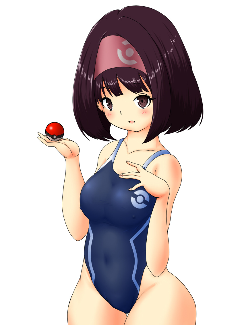 one-piece_swimsuit open_mouth poke_ball pokemon pokemon(game) short_hair si...