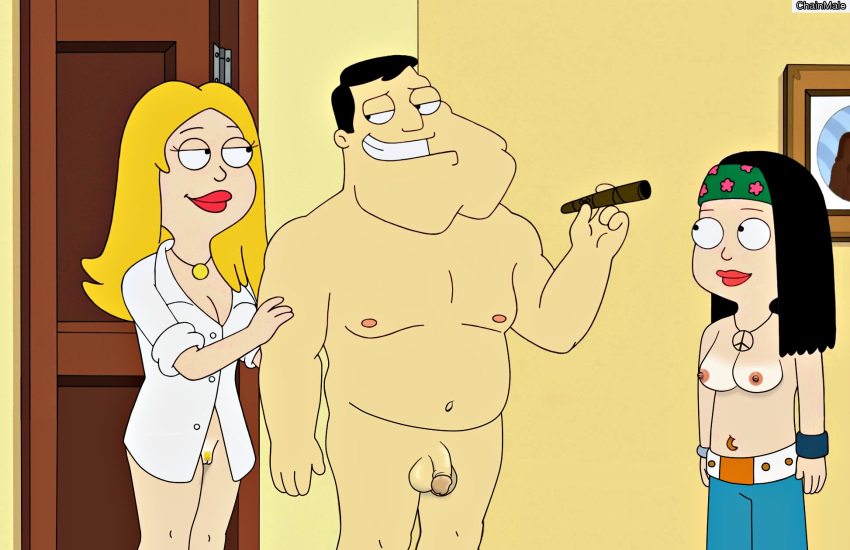 american_dad bottomless_female breasts chainmale completely_nude_male franc...