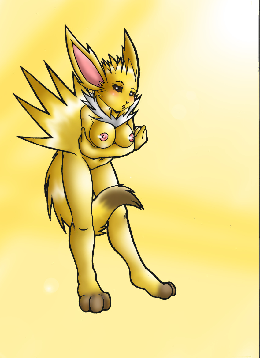 anthrofied arms_under_breasts big_breasts furry furry89 jolteon pokemon pok...