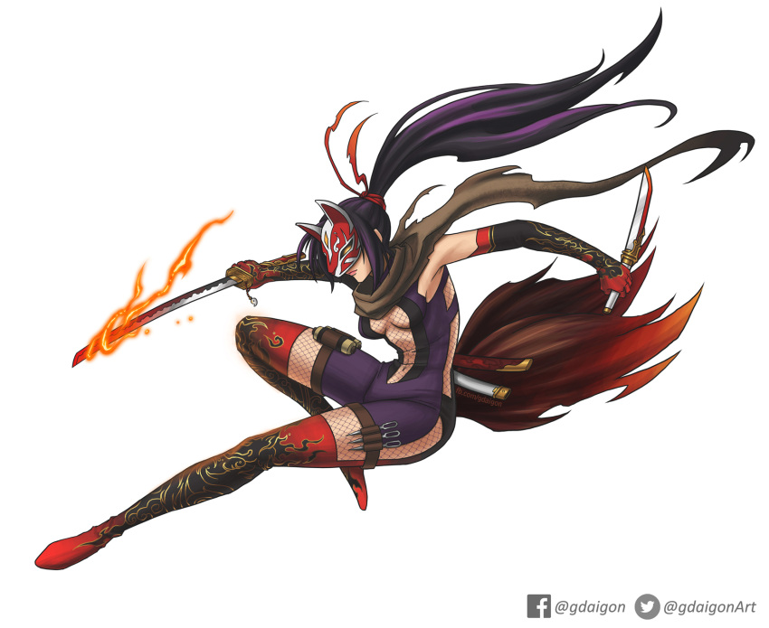 1girl alluring black_and_red_and_purple_hair fire_saber gdaigonart high_res...