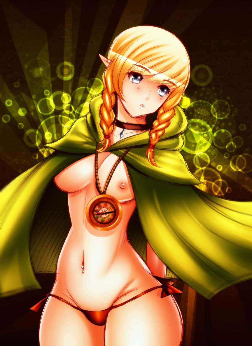 artist_request belly blush breasts linkle midriff navel the_legend_of_zelda.