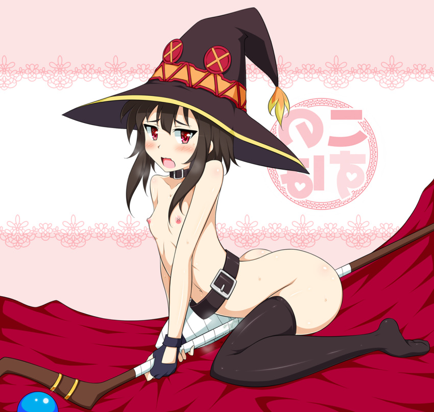 megumin mugen_panda nude open_mouth red_eyes short_hair small_breasts solo ...