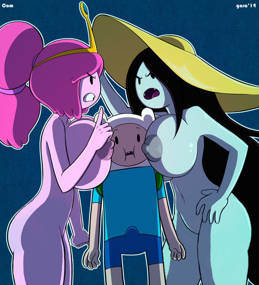 >:( 2014 2girls adventure_time angry areolae big_breasts breast_pres...
