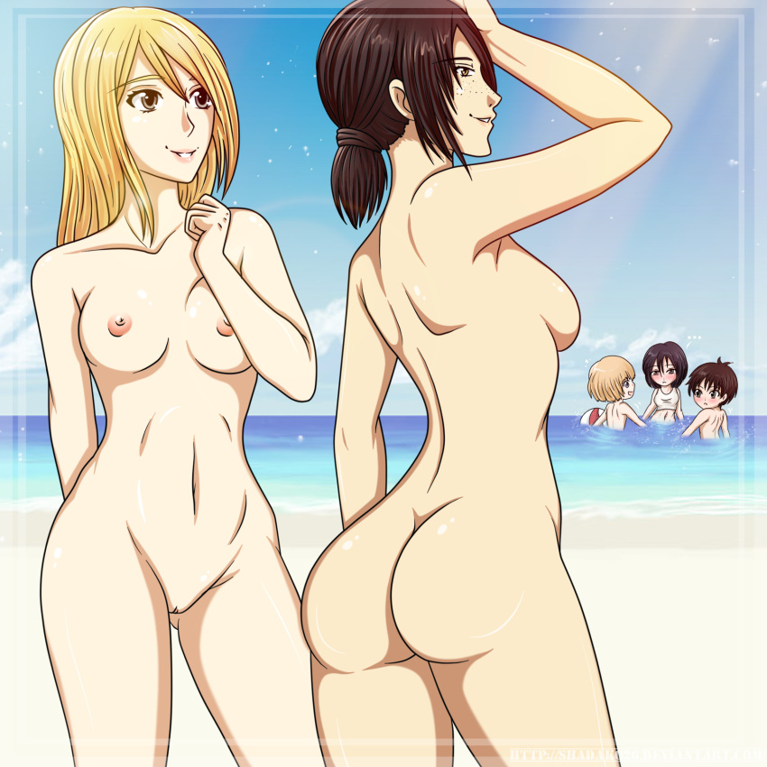 ...black_hair blonde_hair blush breasts christa_renz clothed_female_nude_fe...