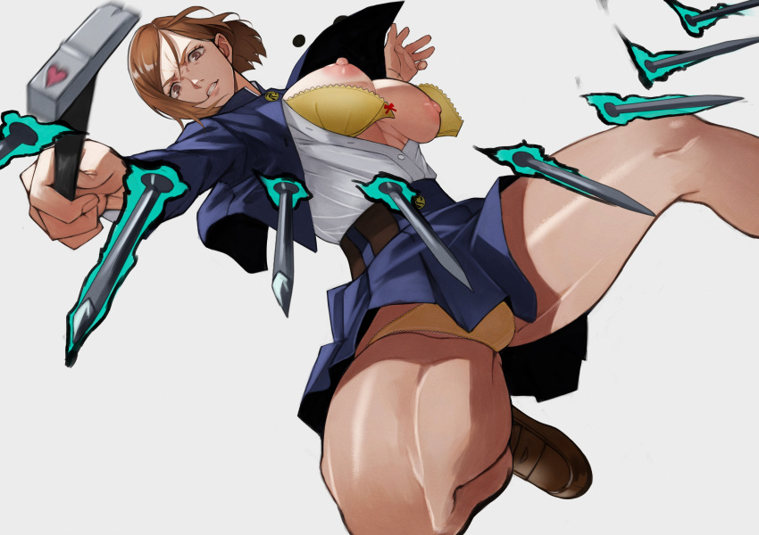 ...brown_hair clothed_female female_focus female_only hammer high_res high_...