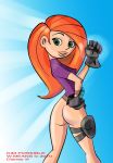 1girl ass blue_background bottomless disney female_only kim_possible kimberly_ann_possible naked_from_the_waist_down simple_background w.means worthy_means rating:Explicit score:8 user:zipp