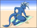  ass beach bikini edgar_corona_(artist) female furry ocean reptile scalie solo topless  rating:questionable score:3 user:zipp