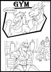  comic dragon furry gym horse max_dragon_(artist) monochrome muscle scalie  rating:questionable score:6 user:zipp