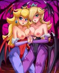 2_girls aqua_eyes art asymmetrical_docking bare_shoulders bat_print between_legs big_breasts blonde_hair blue_eyes breast_press breasts breasts_out breasts_outside bridal_gauntlets cameltoe capcom cleavage clothed_navel collarbone cosplay costume crown darkstalkers demon_girl earring earrings erect_nipples female female_only hair_over_one_eye hand_holding hands_clasped happy head_wings heart high_res highres holding_hands interlocked_fingers jewelry lilith_aensland lilith_aensland_(cosplay) lipstick long_hair looking_at_viewer morrigan_aensland morrigan_aensland_(cosplay) multiple_girls nail_polish neck nintendo pantyhose pink_lipstick princess_peach princess_rosalina red_lipstick rosalina royalty shiny shiny_hair shiny_skin shy sigurd_hosenfeld sigurdhosenfeld smile standing star_earrings succubus super_mario_bros. vampire_(game) wings rating:Explicit score:84 user:Greedwell