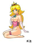 blonde_hair blue_eyes bottomless breasts gloves long_hair nipples princess_peach sitting super_mario_bros. rating:Questionable score:5 user:loner