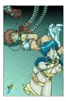  2girls bondage cleavage cleave_gag collar dirty_pair gag kei_(dirty_pair) leash nomad_(artist) robot yuri_(dirty_pair)  rating:questionable score:8 user:tags