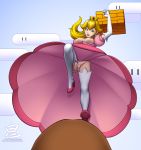 blonde_hair blue_eyes breasts crown dress earrings elbow_gloves gloves goomba high_heels long_hair nipples no_panties oni_(artist) open_mouth pink_dress princess_peach pussy solo stockings super_mario_bros. tagme thighhighs rating:Explicit score:37 user:Kinghomer45