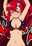 1girl armpits arms_up baiola big_breasts bikini_top blush bottomless breasts brown_eyes cleavage female female_only high_res highres large_breasts long_hair mouth_hold red_hair redhead solo tengen_toppa_gurren_lagann yellow_eyes yoko_littner rating:Questionable score:65 user:BronyJim