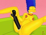 blue_hair blue_pubic_hair dildo marge_simpson pearls the_simpsons topflite yellow_skin rating:Explicit score:1 user:toonhunter