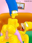 blue_hair cosmic cosmic_(artist) cowgirl_position homer_simpson marge_simpson pearls the_simpsons yellow_skin rating:Explicit score:10 user:toonhunter