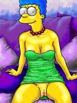 blue_hair marge_simpson neg pearls the_simpsons upskirt yellow_skin rating:Explicit score:6 user:toonhunter