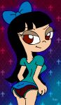 black_hair bow long_hair looking_back panties phineas_and_ferb rayryan_(artist) skirt_lift stacy_hirano  rating:questionable score:8 user:zipp