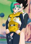  absurd_res belt blue_eyes blue_hair breast_grab bulma bulma_brief clothed_female_nude_male clothed_sex cum cum_on_body cum_on_lower_body dragon_ball dragon_ball_z gloves godsarelost grabbing grabbing_from_behind high_res male/female nude sex spacesuit standing thick_thighs thigh_sex thighs vegeta  rating:explicit score:2 user:rule10000000