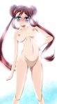 1girl :3 bare_shoulders blue_eyes blush breasts brown_hair cleft_of_venus collarbone double_bun double_buns female hand_on_hip high_res legs long_hair looking_at_viewer mei_(pokemon) navel nintendo nipples nude pokemon pokemon_(game) pokemon_bw pokemon_bw2 pose pregnant pubic_hair pussy smile solo tan tan_line tanline thighs twin_tails twintails uncensored yang_meiling rating:Explicit score:9 user:loner