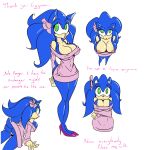  anthro ass big_breasts blue_hair breasts crossgender cuisine english_text female green_eyes hair hedgehog looking_at_viewer nipples pussy sega sonic_the_hedgehog text  rating:explicit score:16 user:moonreker